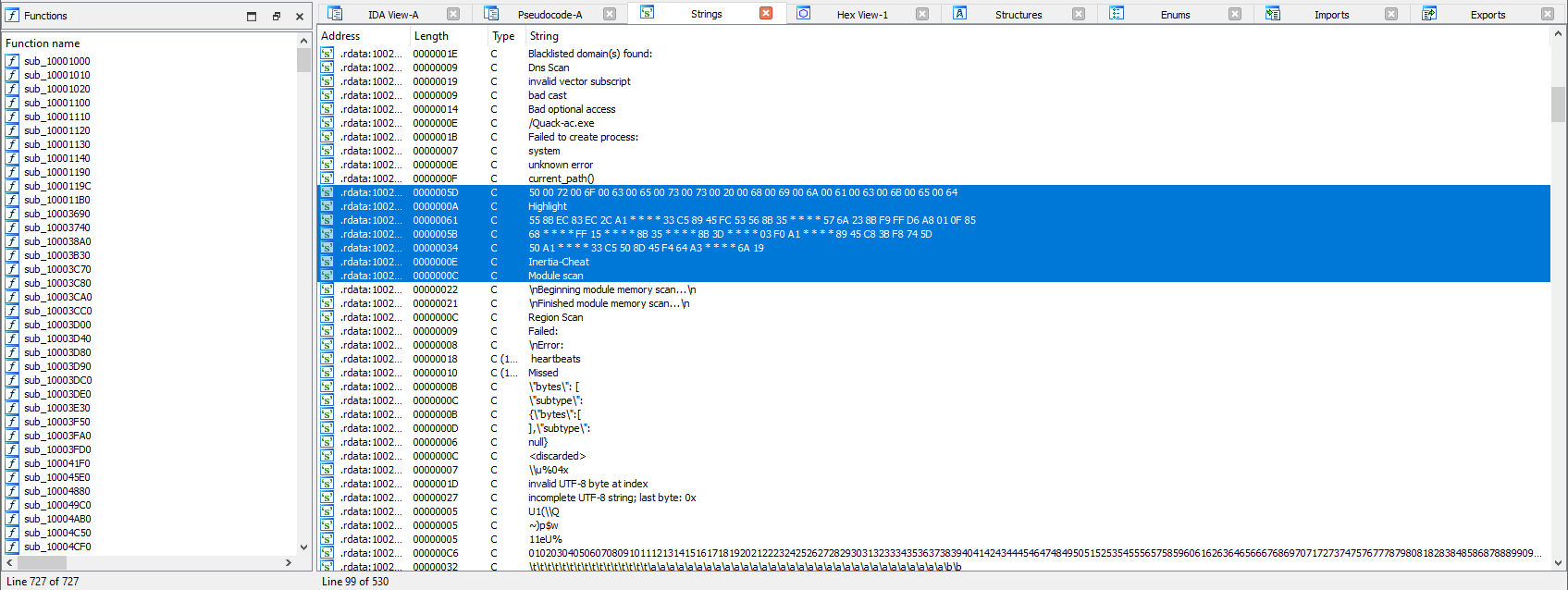Найденные сигнатуры читов в Quack-internal.dll Найденные сигнатуры читов в Quack-internal.dll