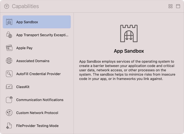 Настройка App Sandbox в Xcode Настройка App Sandbox в Xcode